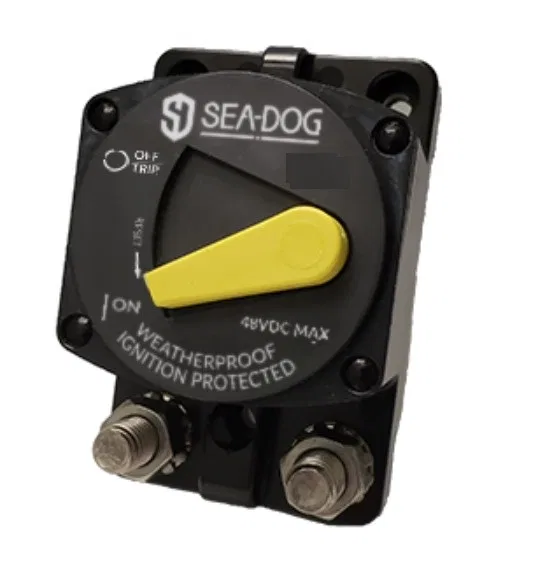 830523 – SEA DOG Circuit Breaker, SD-87 Resettable Circuit Breaker 50 Amp 48 Volt DC Manual Reset Black Plastic Surfa...